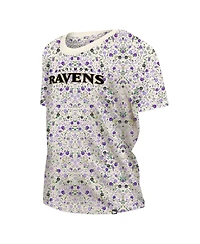 New Era Women's Cream Baltimore Ravens Glam Game Floral T-Shirt