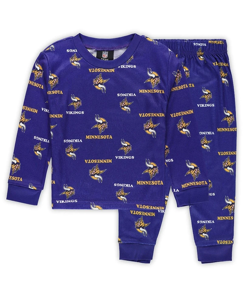 Outerstuff Toddler Purple Minnesota Vikings All-Over-Print Long Sleeve T-Shirt and Pants Sleep Set