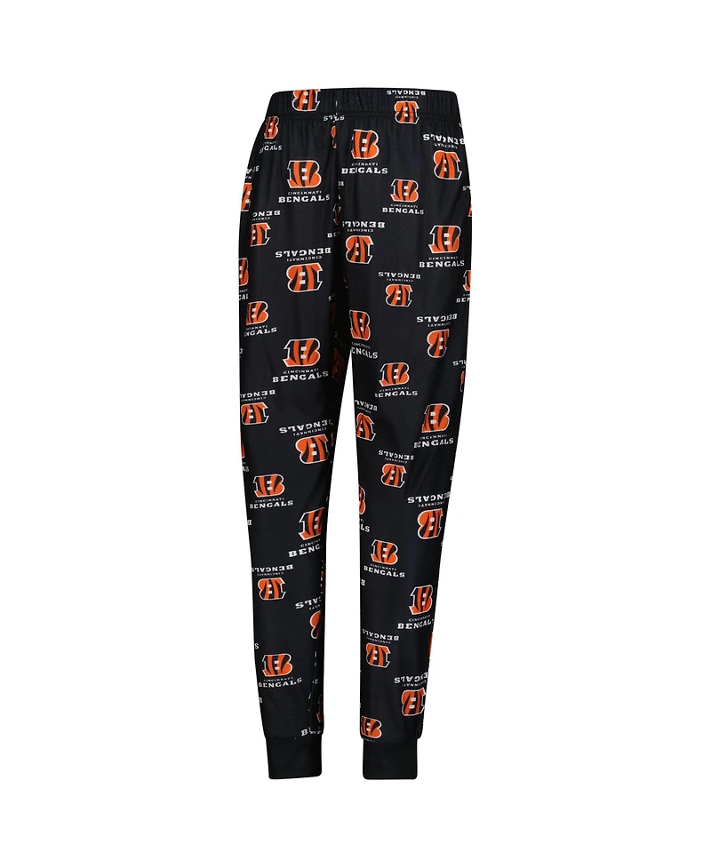 Outerstuff Big Boys and Girls Black Cincinnati Bengals All-Over-Print Long Sleeve T-Shirt and Pants Sleep Set