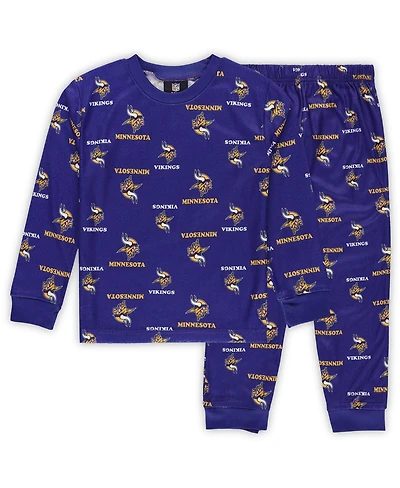 Outerstuff Preschool Purple Minnesota Vikings All-Over-Print Long Sleeve T-Shirt and Pants Sleep Set