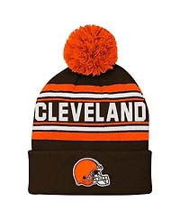 Outerstuff Big Boys and Girls Brown Cleveland Browns Jacquard Tassel with Pom Knit Hat