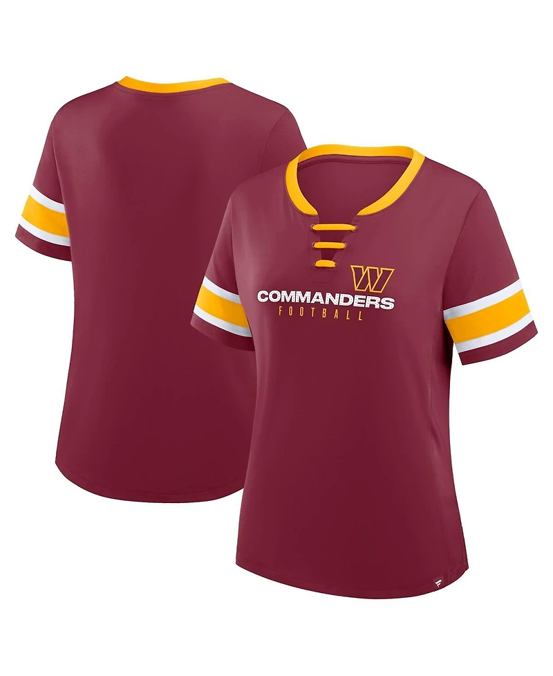 Fanatics Women's Burgundy Washington Commanders Plus Size Red Zone Athena Lace-Up V-Notch Neck T-Shirt