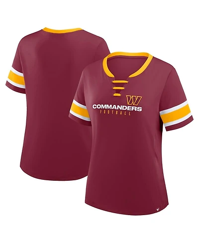 Fanatics Women's Burgundy Washington Commanders Plus Size Red Zone Athena Lace-Up V-Notch Neck T-Shirt