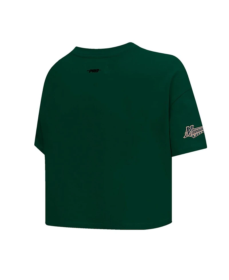 Pro Standard Women's Green Minnesota Wild Boxy Script Tail Cropped T-Shirt