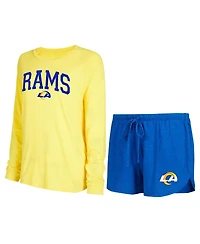 Concepts Sport Women's Royal/Gold Los Angeles Rams Raglan Long Sleeve Top Shorts Lounge Set