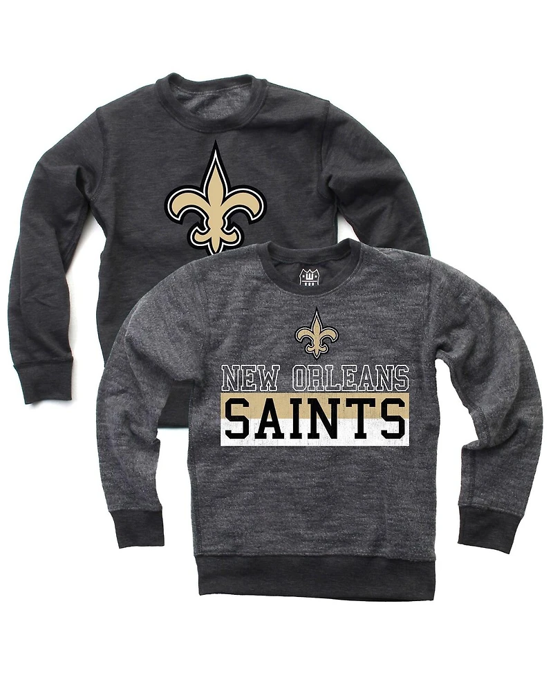 Wes Willy Big Boys and Girls Black New Orleans Saints Reversible Fleece Pullover Sweatshirt