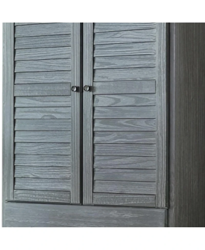 Slickblue Farmhouse Louvered Armoire Distressed Driftwood Finish, Solid Pine Wood