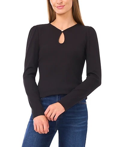 CeCe Women's Long Sleeve Front Keyhole Top