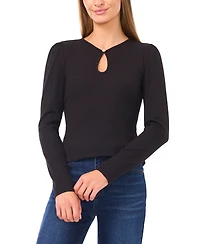 CeCe Women's Long Sleeve Front Keyhole Top