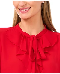 CeCe Women's Long Sleeve Button-Down Ruffle Top