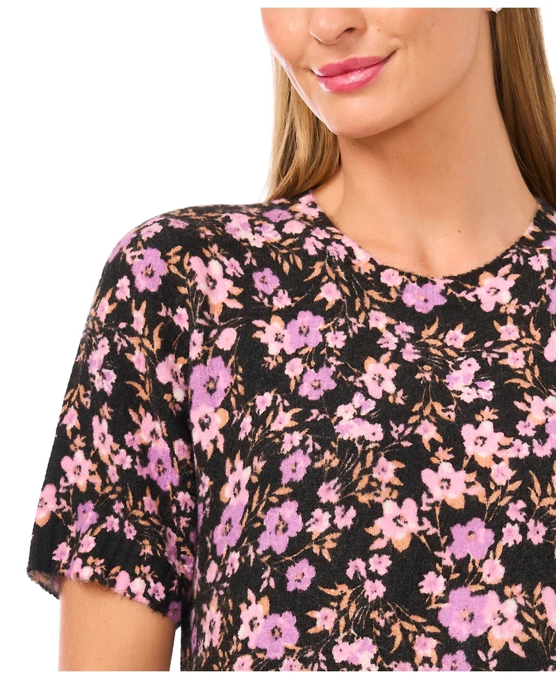 CeCe Women's Crew Neck Pull-On Printed Sweater