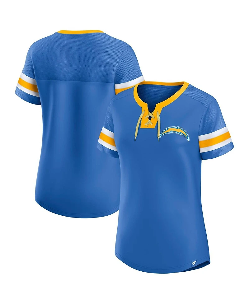 Fanatics Women's Powder Blue Los Angeles Chargers Lace-Up Bling T-Shirt