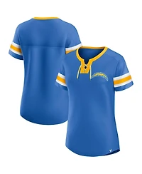 Fanatics Women's Powder Blue Los Angeles Chargers Lace-Up Bling T-Shirt