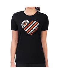 G-iii 4Her by Carl Banks Women's Black Baltimore Orioles Super-Slim Fit Lightweight Heart Graphic T-Shirt