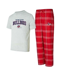 Concepts Sport Men's Gray/Red Fresno State Bulldogs Top and Pants Sleep Set