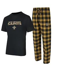 Concepts Sport Men's 2-Piece Black/Gold New Orleans Saints Avondale T-Shirt and Flannel Pants Set