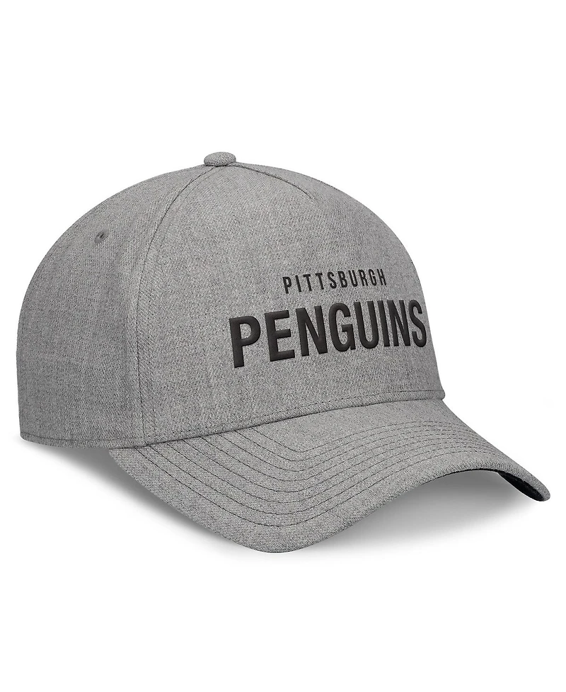 Fanatics Men's Heather Gray Pittsburgh Penguins Elements A-Frame Leather Strapback Hat