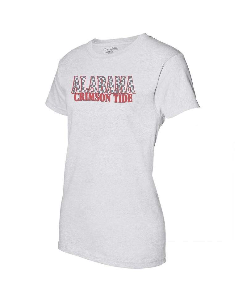 Image One Women's Heather Gray Alabama Crimson Tide Checkered Team Name Wavy Tri-Blend T-Shirt