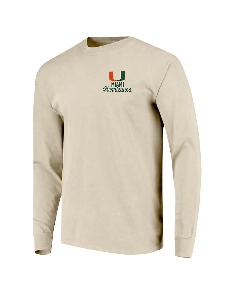 Image One Men's Natural Miami Hurricanes Comfort Colors Mascot Overlay Long Sleeve T-Shirt