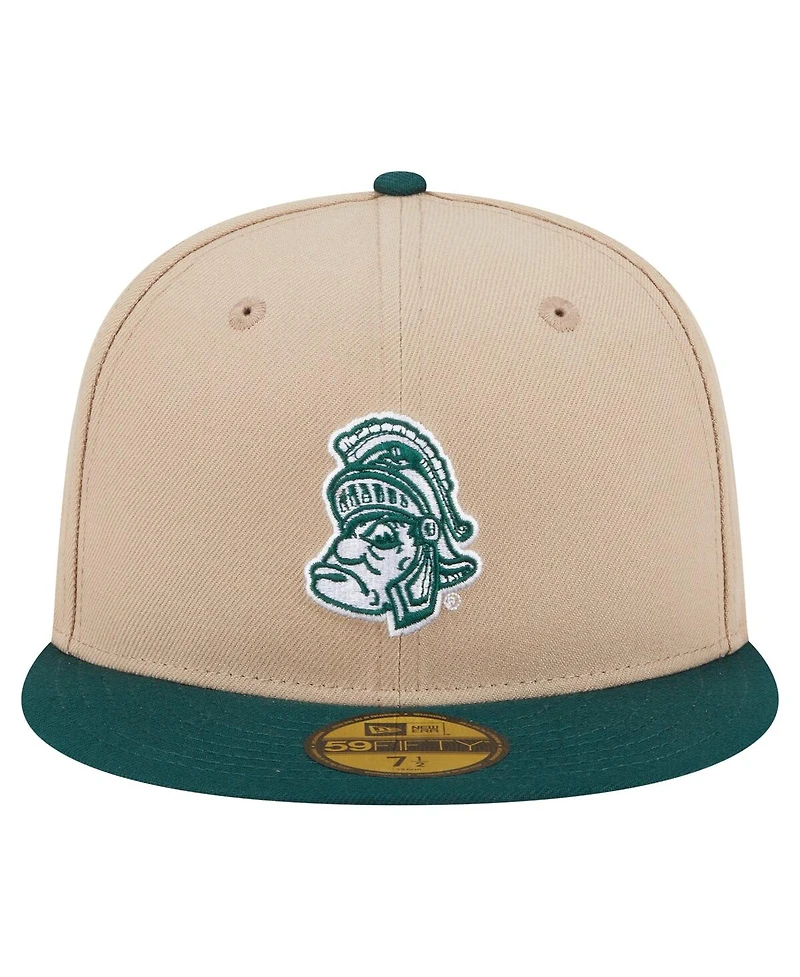New Era Men's Khaki Michigan State Spartans Throwback Two-Tone 59FIFTY Fitted Hat