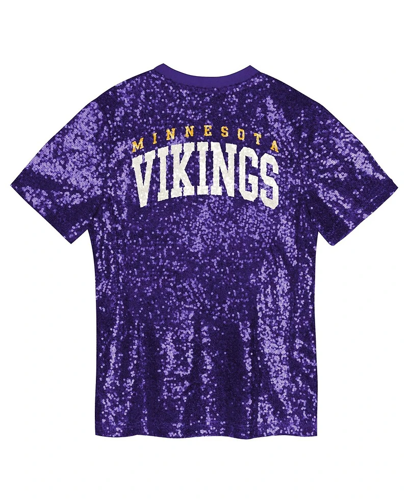 Outerstuff Big Girls Purple Minnesota Vikings Wordmark Sequin V-Neck T-Shirt
