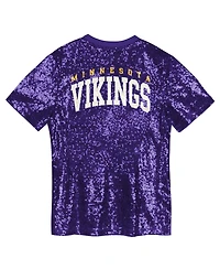 Outerstuff Big Girls Purple Minnesota Vikings Wordmark Sequin V-Neck T-Shirt
