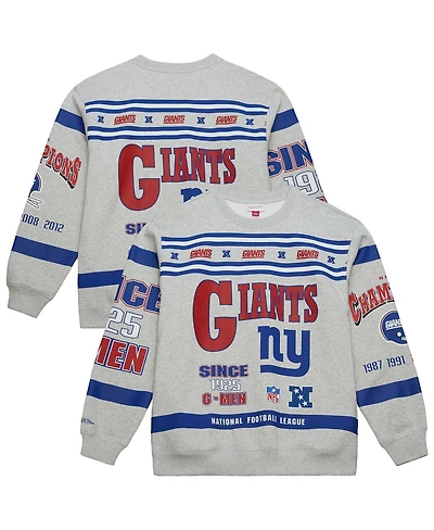 Mitchell & Ness Men's Heather Gray New York Giants All Over Print Vintage Fleece Crewneck Sweatshirt
