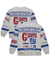 Mitchell & Ness Men's Heather Gray New York Giants All Over Print Vintage Fleece Crewneck Sweatshirt