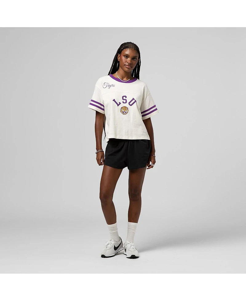 Mitchell & Ness Women's Cream Lsu Tigers Cropped Ringer T-Shirt