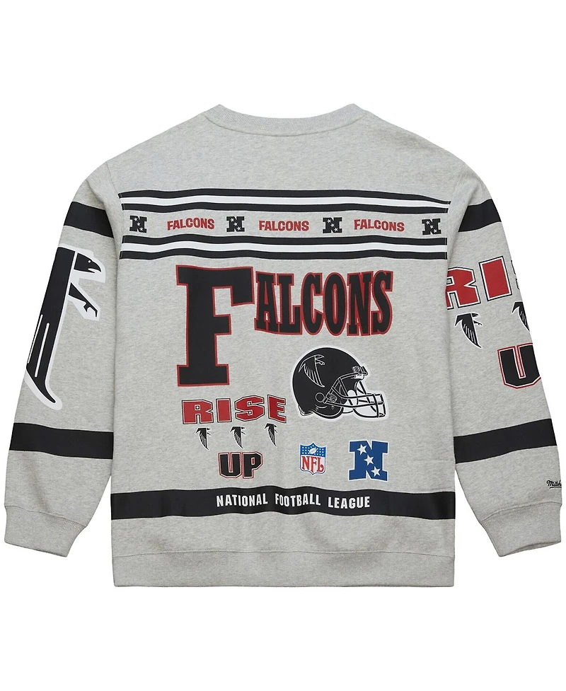 Mitchell & Ness Men's Heather Gray Atlanta Falcons All Over Print Vintage Fleece Crewneck Sweatshirt