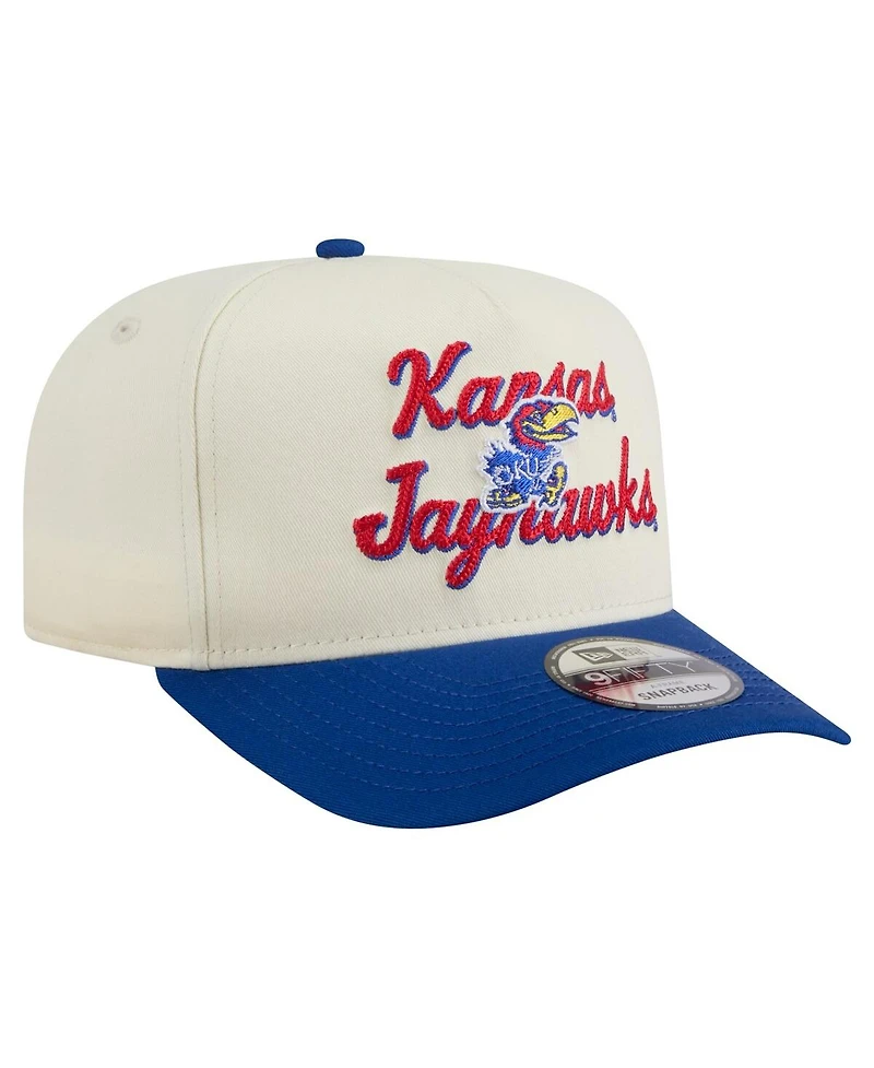 New Era Men's Cream/Royal Kansas Jayhawks Vintage Chainstitch 9FIFTY A-Frame Snapback Hat