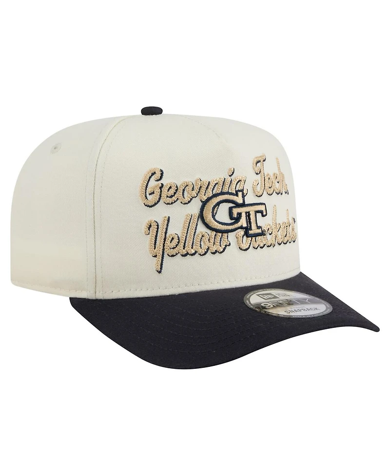 New Era Men's Cream/Navy Georgia Tech Yellow Jackets Vintage Chainstitch 9FIFTY A-Frame Snapback Hat