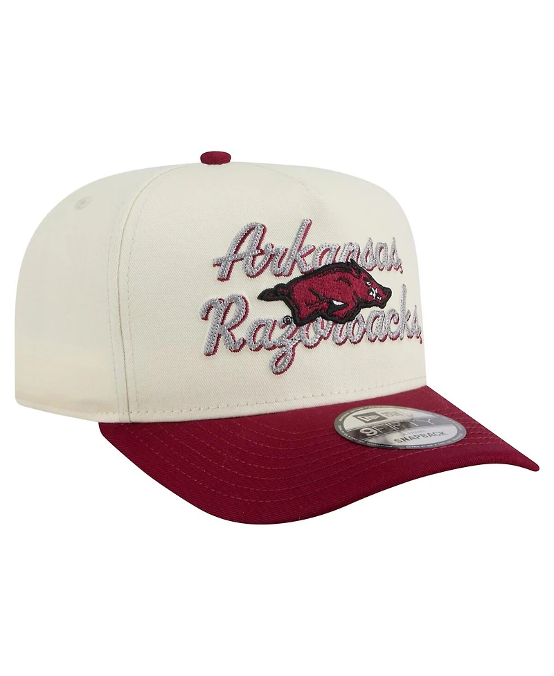 New Era Men's Cream/Cardinal Arkansas Razorbacks Vintage Chainstitch 9FIFTY A-Frame Snapback Hat