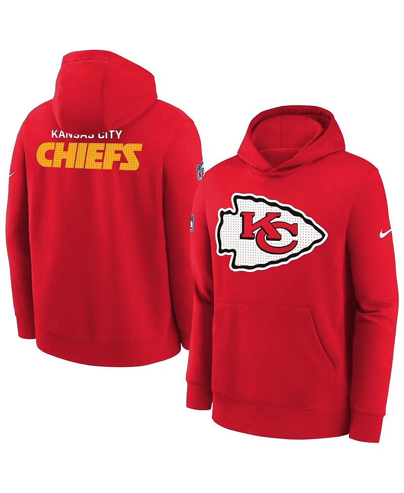 Nike Big Boys and Girls Red Kansas City Chiefs Sideline Club Fleece Hoodie