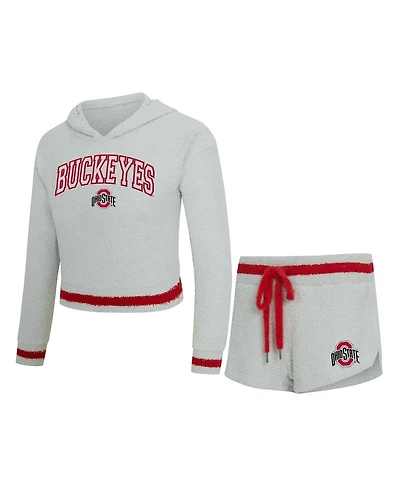 Concepts Sport Women's 2-Piece Gray/Scarlet Ohio State Buckeyes Whitley Long Sleeve Hoodie Top and Shorts Set