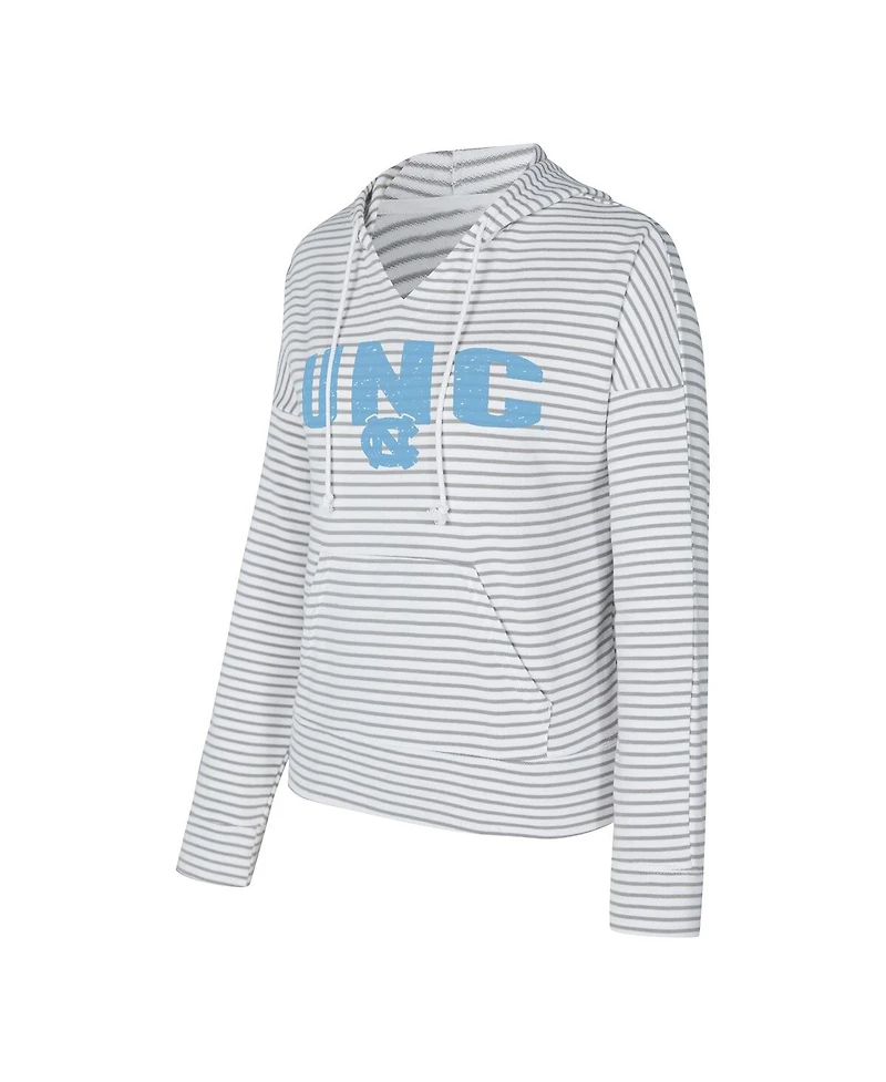 Concepts Sport Men's White/Gray North Carolina Tar Heels French Terry Striped V-Neck Pullover Hoodie