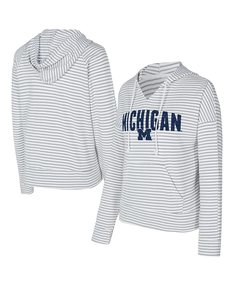 Concepts Sport Men's White/Gray Michigan Wolverines French Terry Striped V-Neck Pullover Hoodie