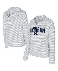 Concepts Sport Men's White/Gray Michigan Wolverines French Terry Striped V-Neck Pullover Hoodie