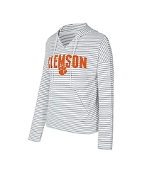 Concepts Sport Men's White/Gray Clemson Tigers French Terry Striped V-Neck Pullover Hoodie