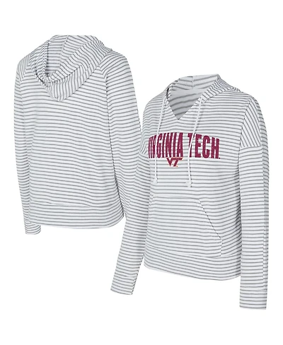 Concepts Sport Men's White/Gray Virginia Tech Hokies French Terry Striped V-Neck Pullover Hoodie