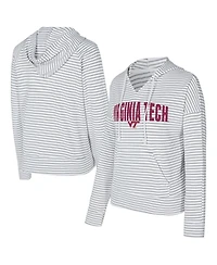 Concepts Sport Men's White/Gray Virginia Tech Hokies French Terry Striped V-Neck Pullover Hoodie