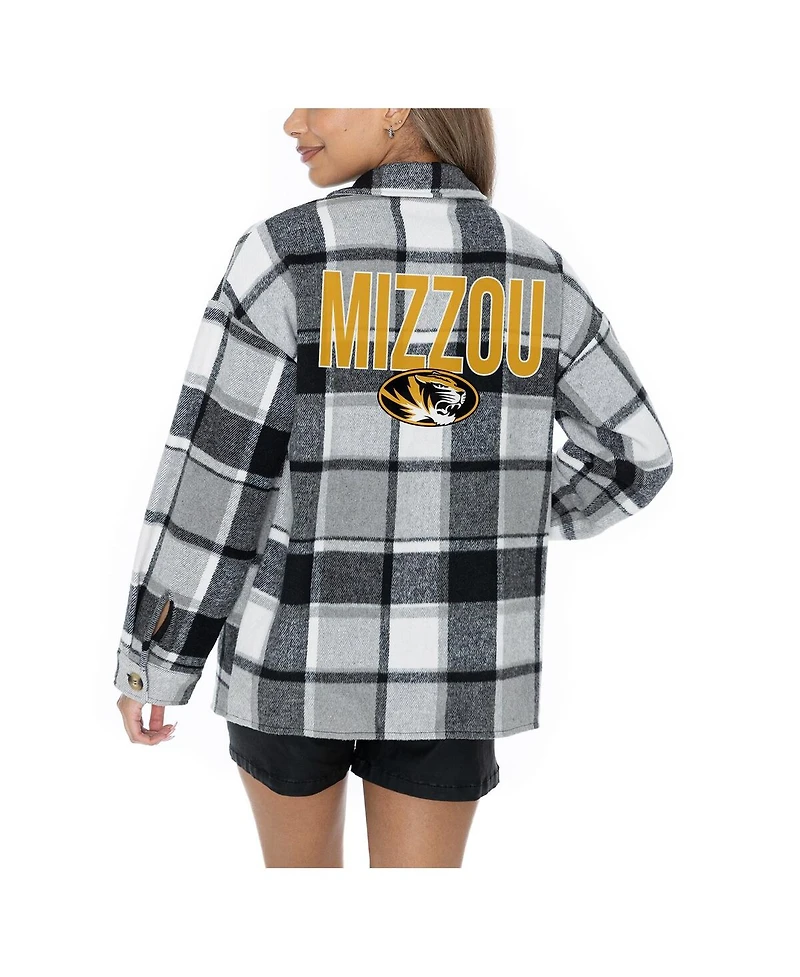 Gameday Couture Women's Grey Missouri Tigers Long Sleeve Brushed Plaid Button-Up Overshirt Jacket