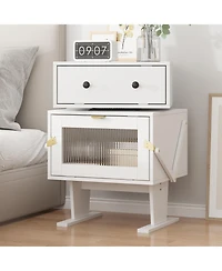 Bedside Table with Glass Door, Side Table with Rotatable Head, End table for Bedrooms, Children