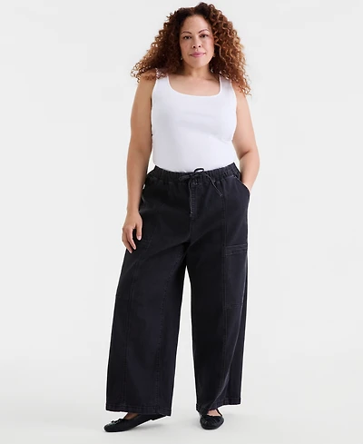 Style & Co Plus Pull-On Utility Wide-Leg Jeans, Macy's Exclusive