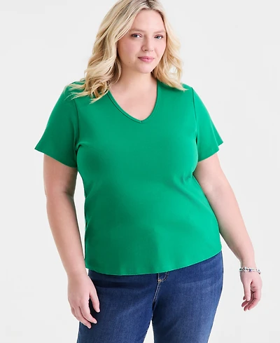 Style & Co Plus Short-Sleeve V-Neck Top, Exclusively at Macy's