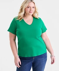 Style & Co Plus Short-Sleeve V-Neck Top, Exclusively at Macy's