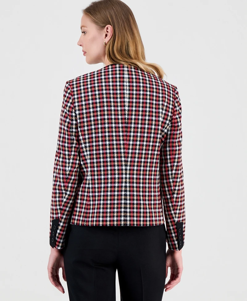 Kasper Women's Houndstooth Collarless Button-Front Jacket