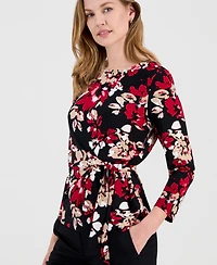 Kasper Women's Printed 3/4-Sleeve Side-Tie Top