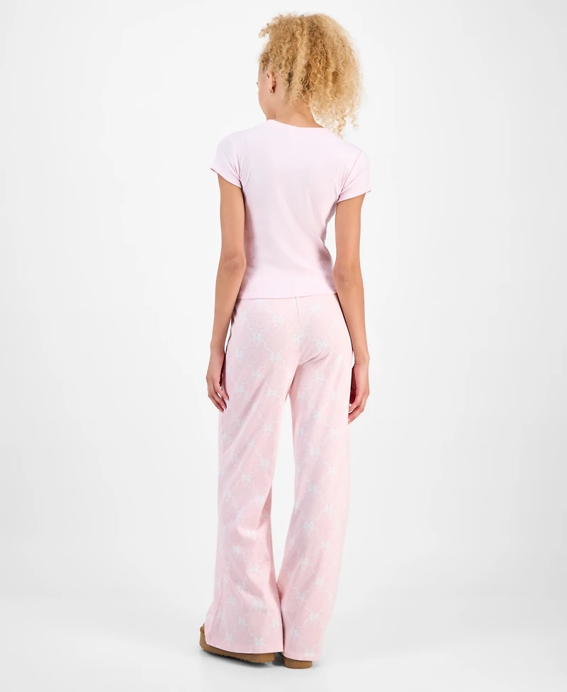 Just Polly Juniors' Pointelle Drawstring Wide-Leg Lounge Pants