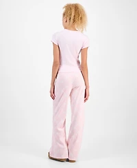 Just Polly Juniors' Pointelle Drawstring Wide-Leg Lounge Pants